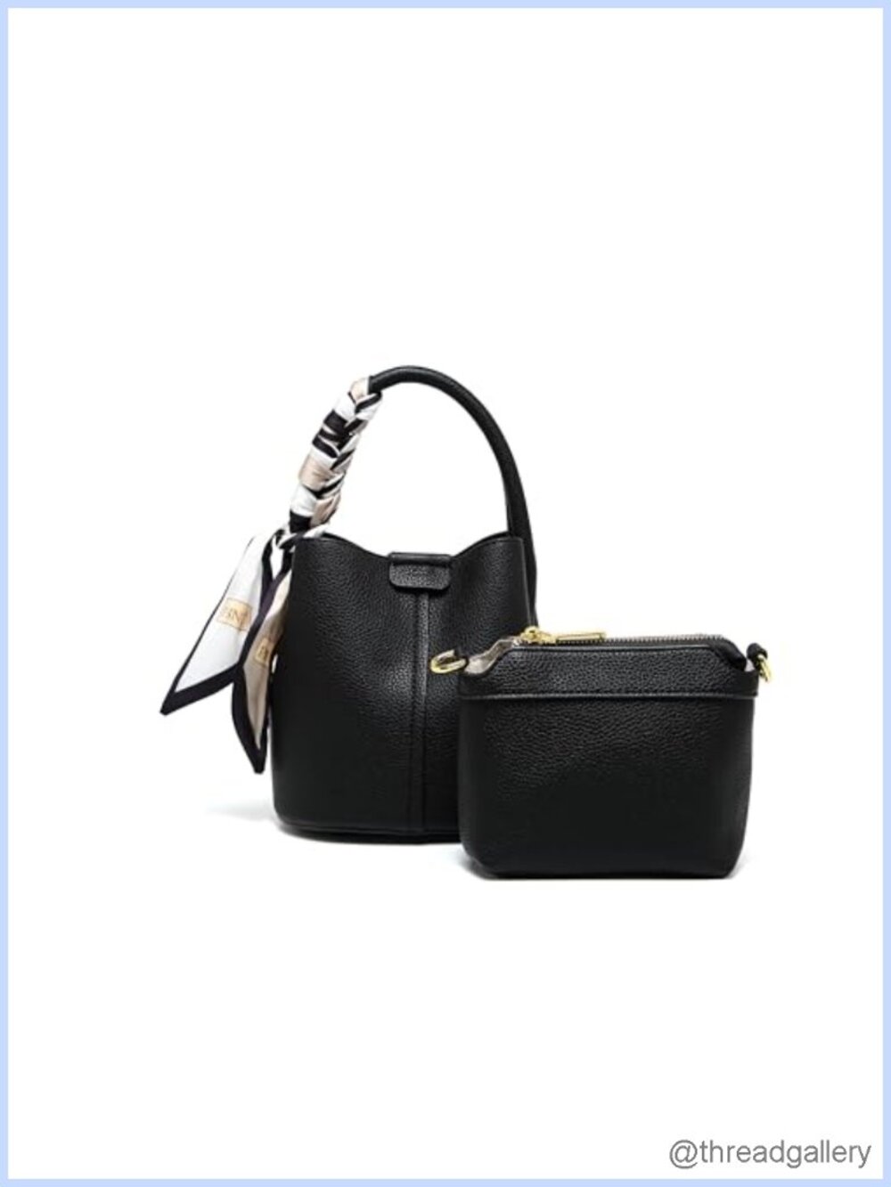 Faux Leather Bucket Bag Mini Crossbody Purse with Pouch & Scarf
